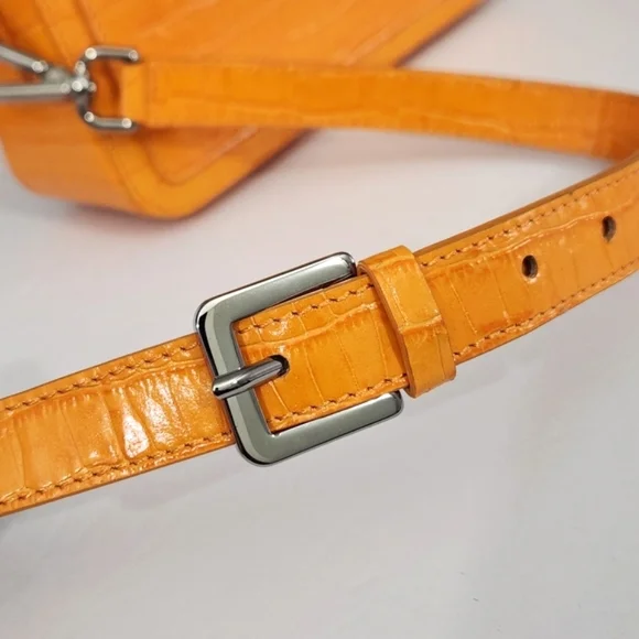 MARCELL VON BERLIN MAXI CROSSBODY BAG ORANGE CROC CROC EMBOSSED GLOSSY LEATHER - Picture 7 of 11